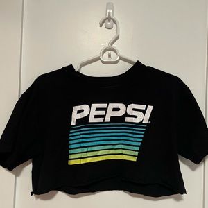 Forever 21 Pepsi Black Crop Top Size Small Womens Short Sleeves Cute
